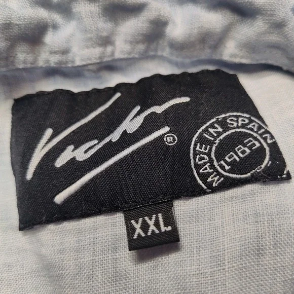 VICTOR Men Size 2XL Blue Dye 100% LINEN Long Sleeve Button Shirt Made In Spain - Picture 5 of 14